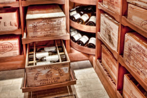 Wine wheels and case storage in Revel Flagship Wine Cellar