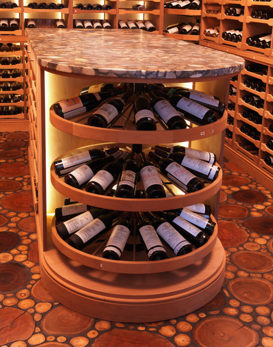 island wine storage with wine wheels
