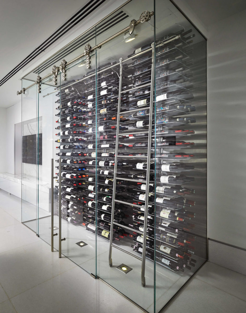 glass enclosed modern wine cellar
