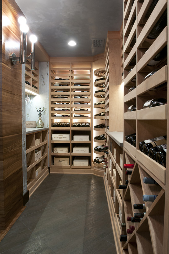 wine racks in transitional cellar