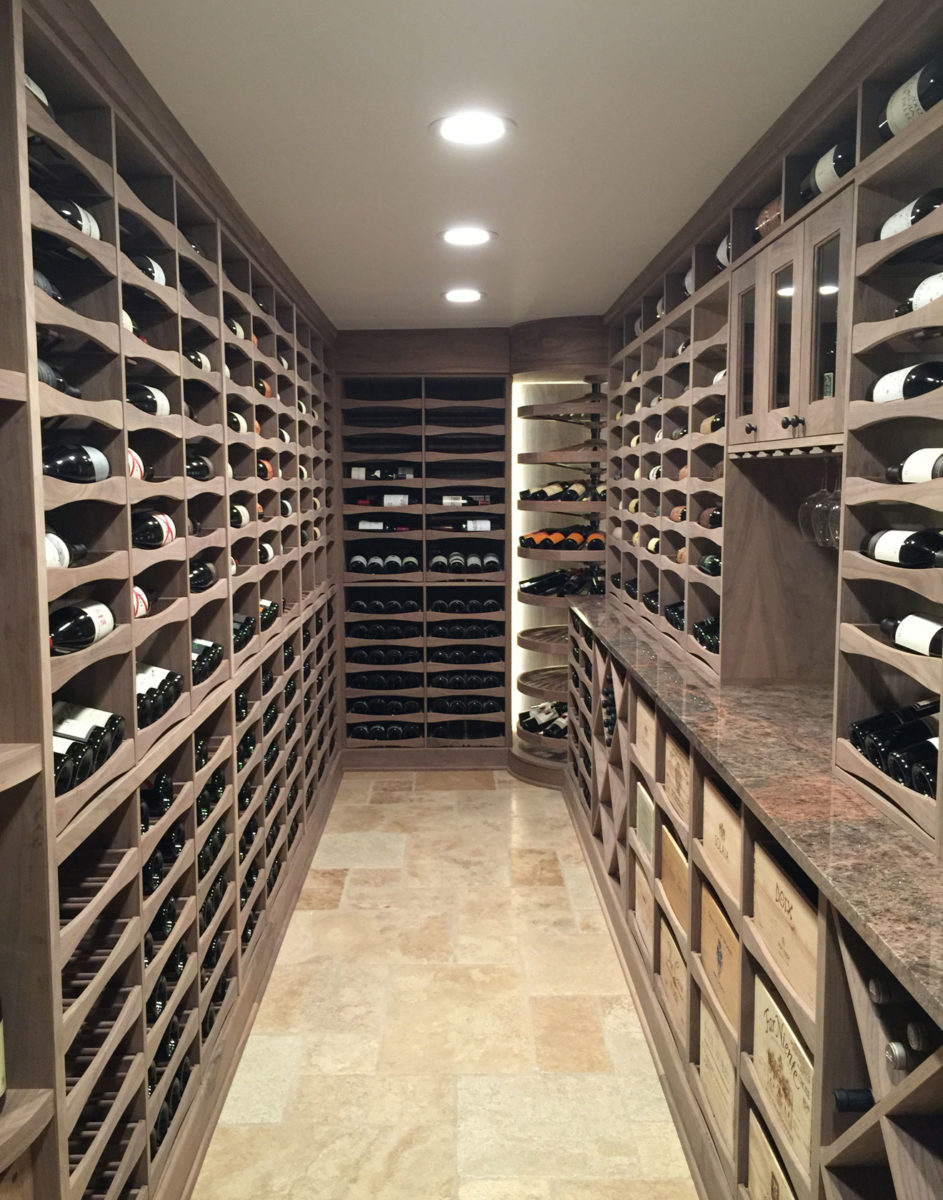 custom built wine cellar in walnut