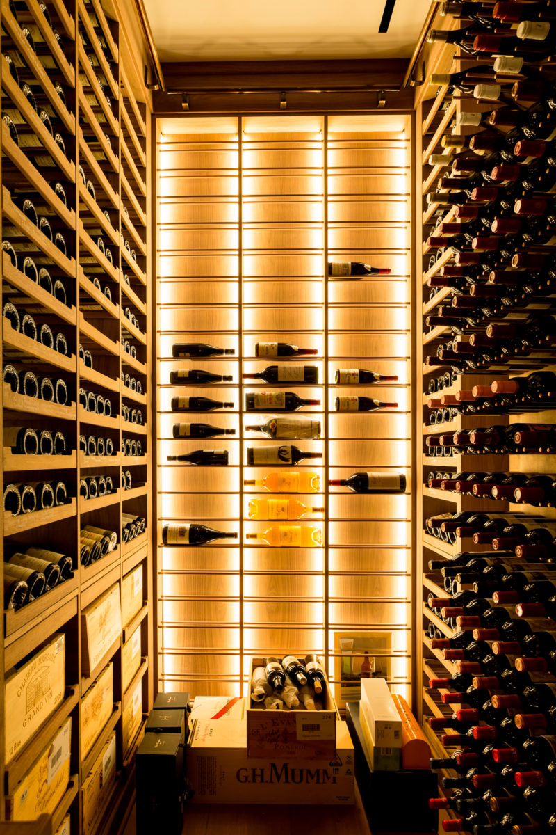 Triple Wide Wine Storage with Lighting Ladder with LED lighting