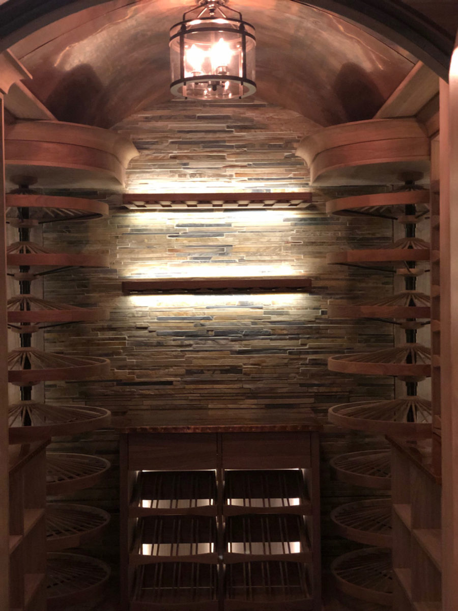 Elegant wine cellar nestled in narrow space