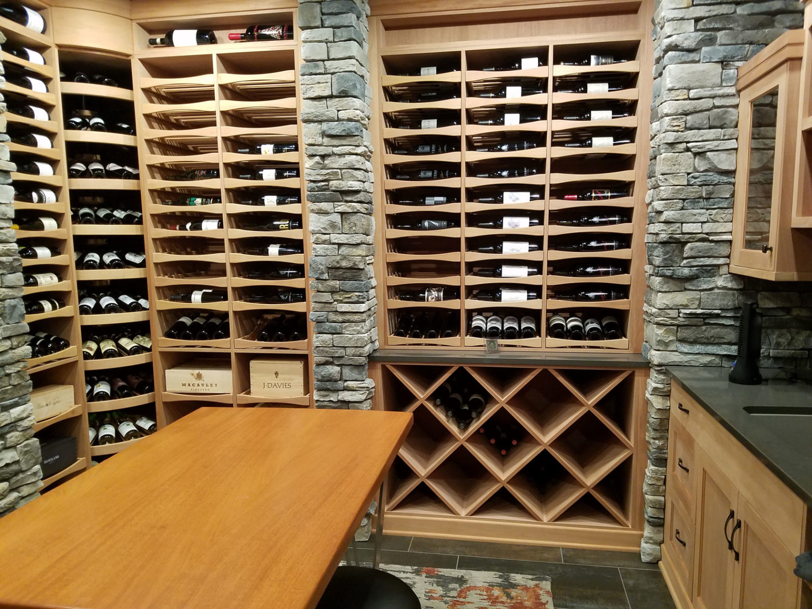 Mahogany Wine Racks with Stone Walls