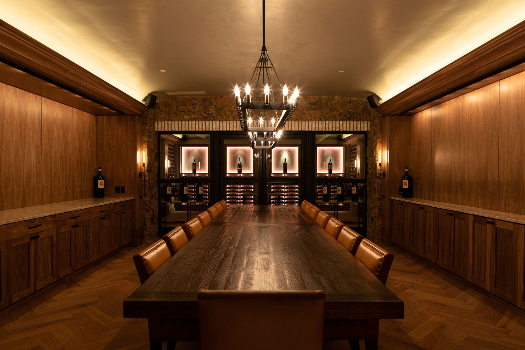 Tasting Room with View into Wine Cellar