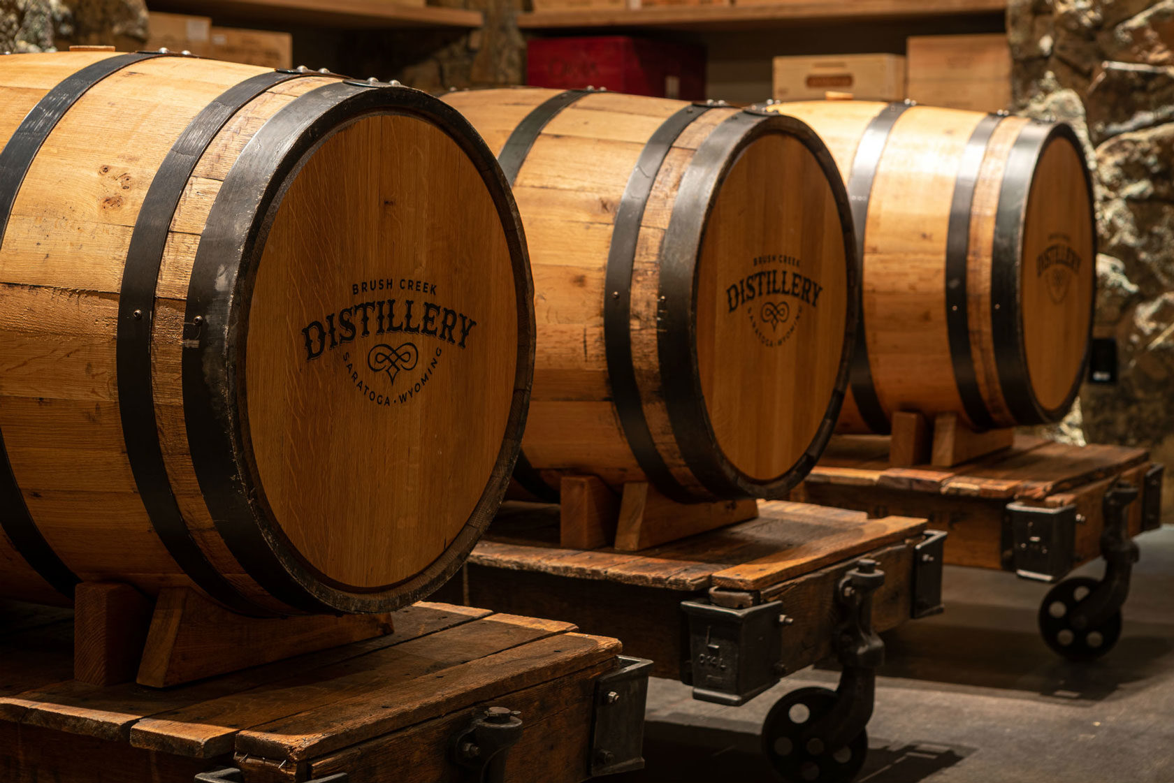 Wine Barrels in Aging Cellar