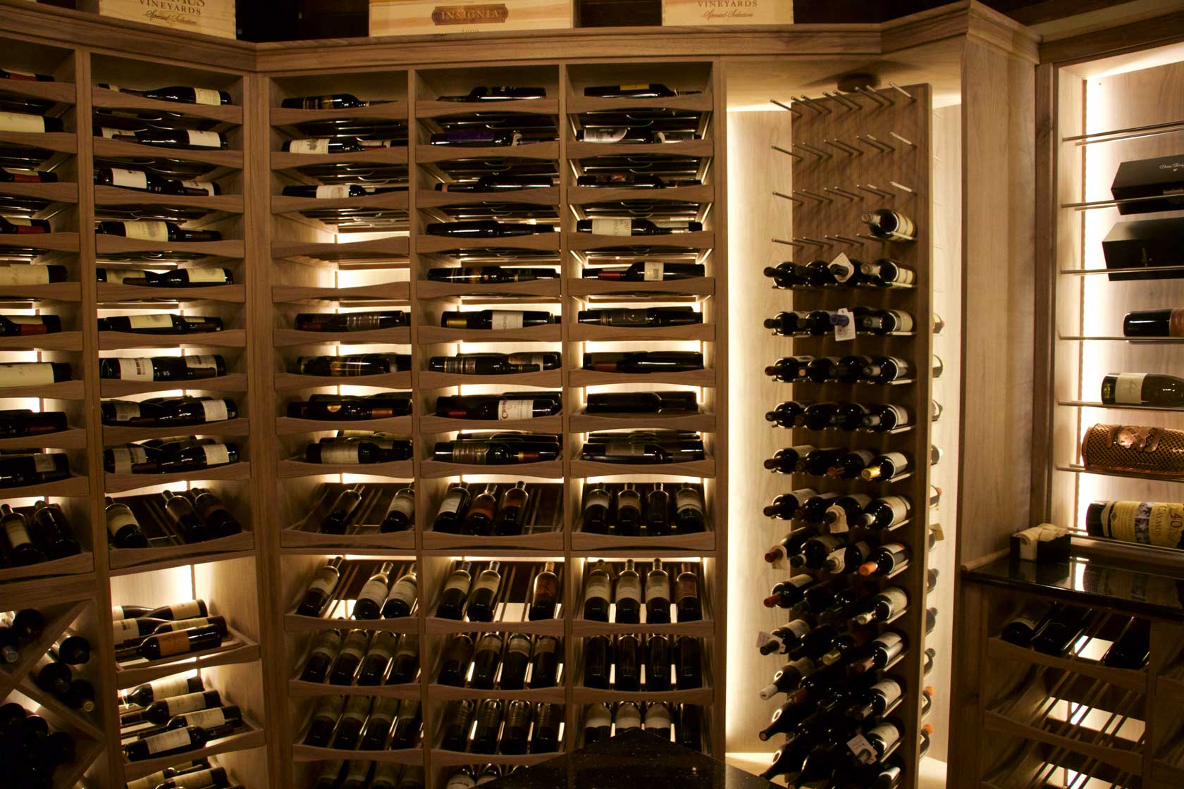 Rotating Wine Racks and Sliding Pullout Drawers