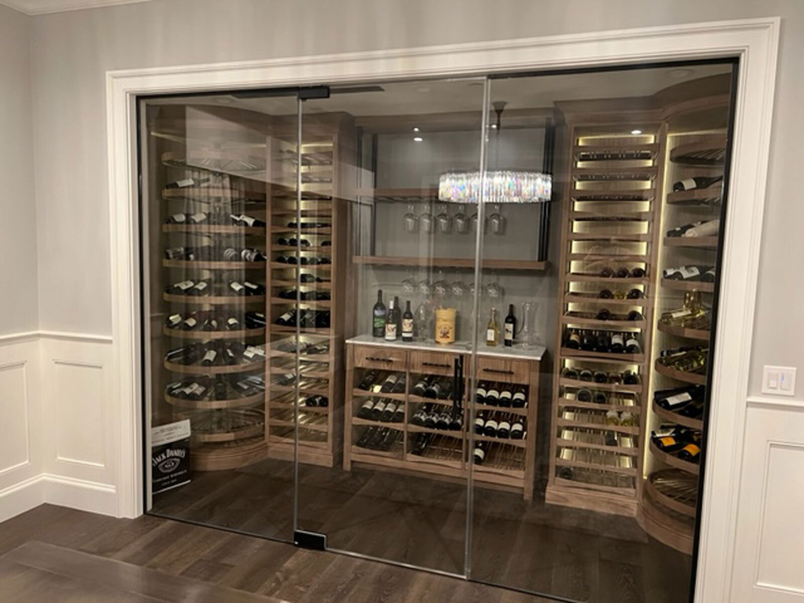 Glass Enclosed Walnut Wine Cellar