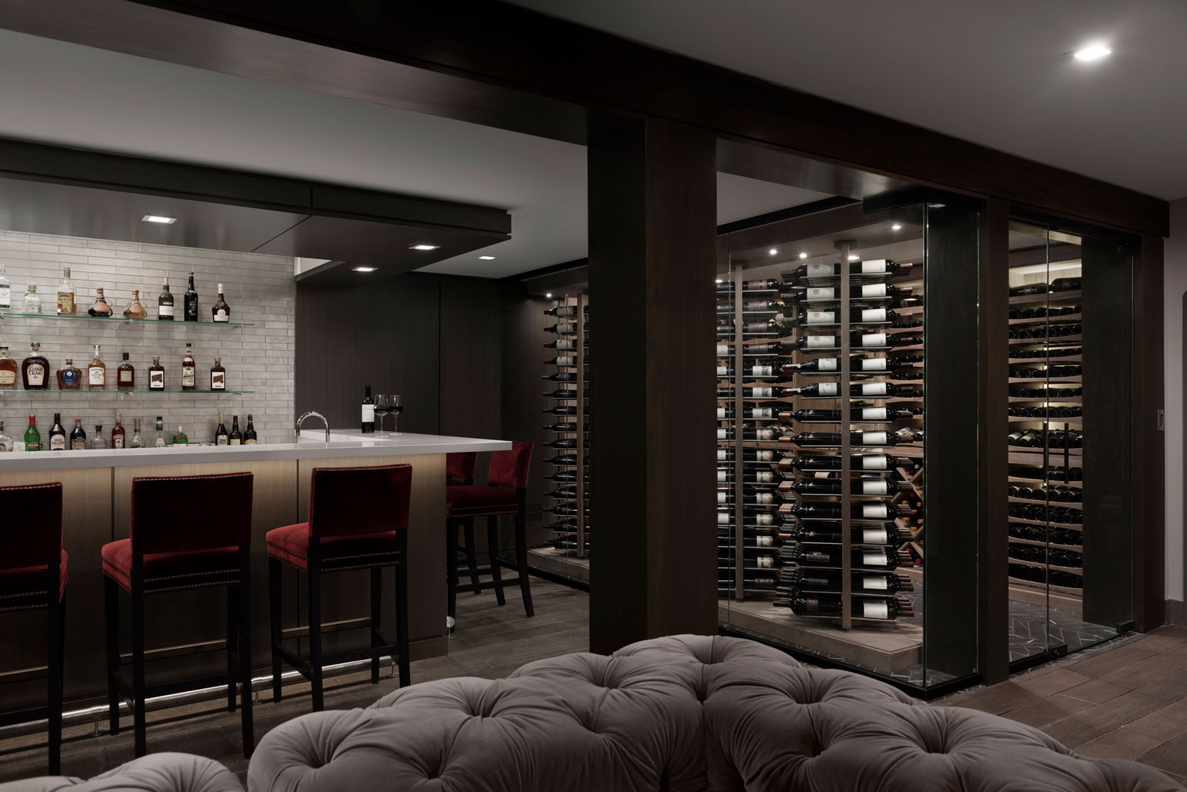 Glass Wine Cellar in Bar & Entertainment Room